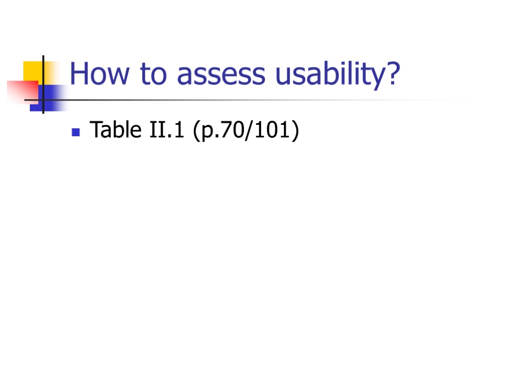 How to assess usability? Table II.1 (p.70/101)
